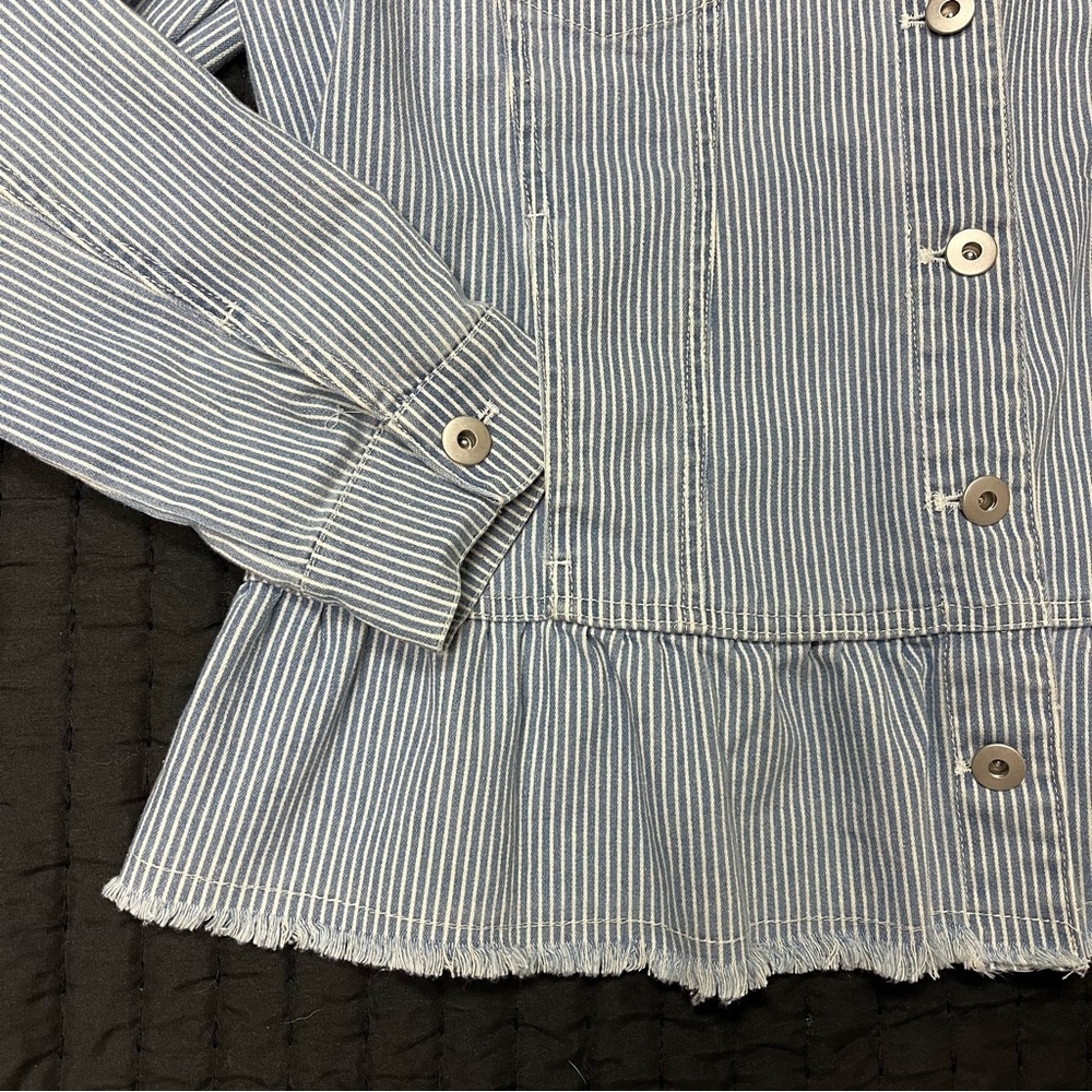 Multiples Blue &White Striped Button Front Peplum Jacket - Sz M - Picture 5 of 8